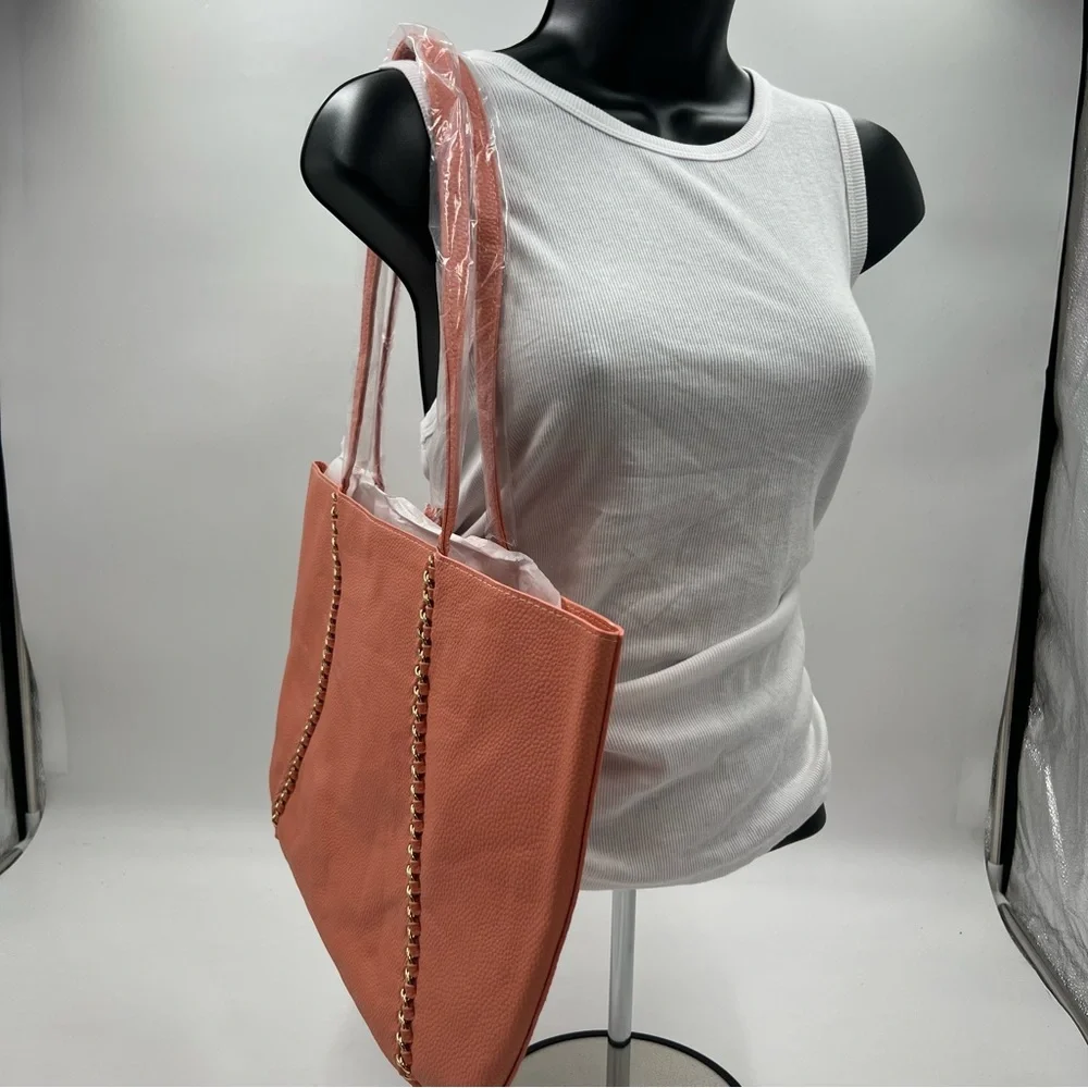 Badgley Mischka Coral Vegan Leather‎ Decorative Chain Tote Bag BMH-015 NEW